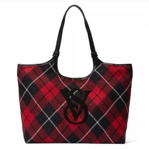 Victoria’s Secret Red & Black Plaid Tote Bag Overnighter NWT